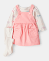Conjunto 3 piezas con vestido jumper coral y lazos