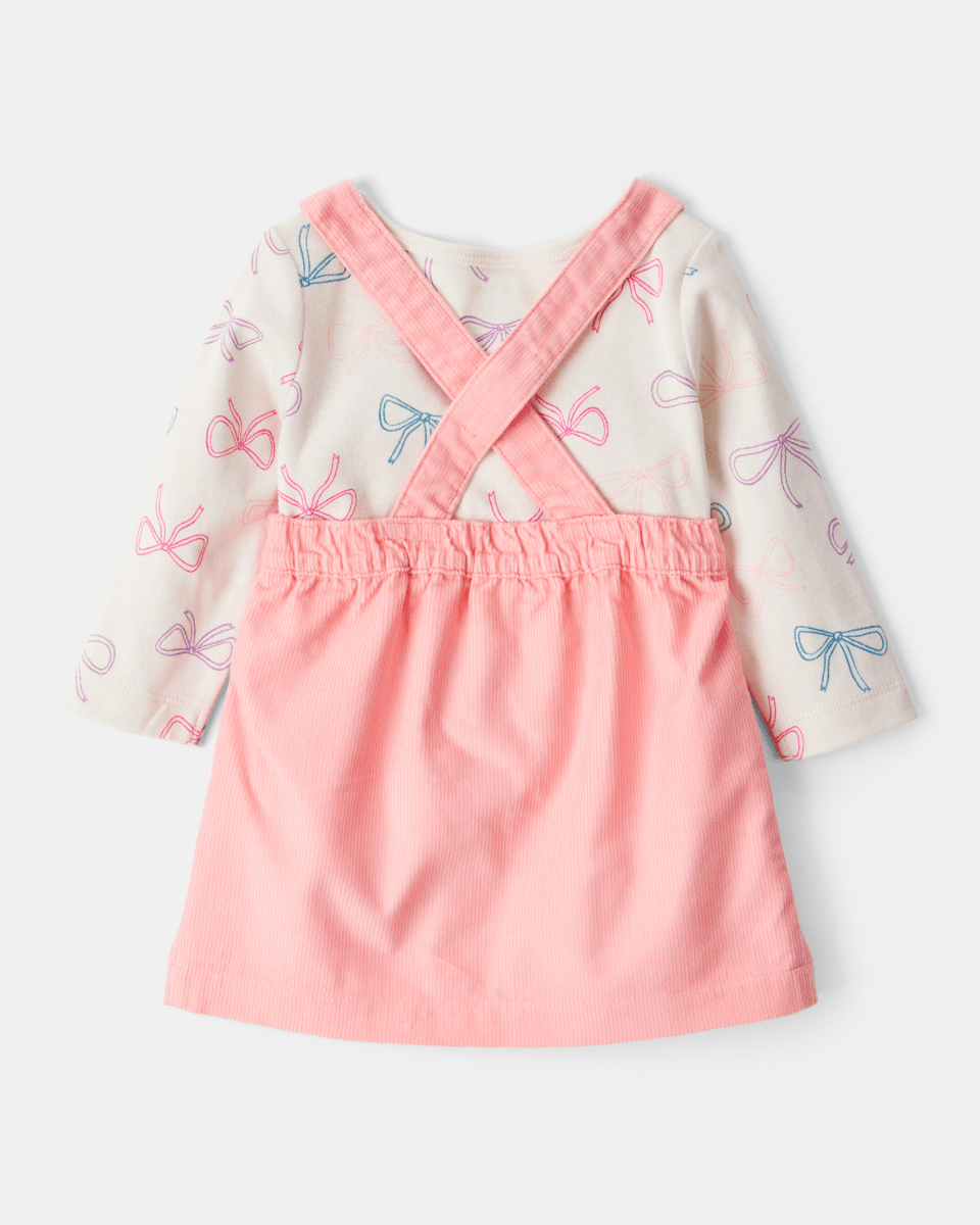 Conjunto 3 piezas con vestido jumper coral y lazos - Carter's