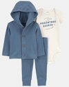 3-piece cotton set, trousers, hooded cardigan and bodysuit