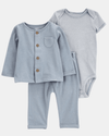 3-piece cotton set, trousers, cardigan and bodysuit, blue
