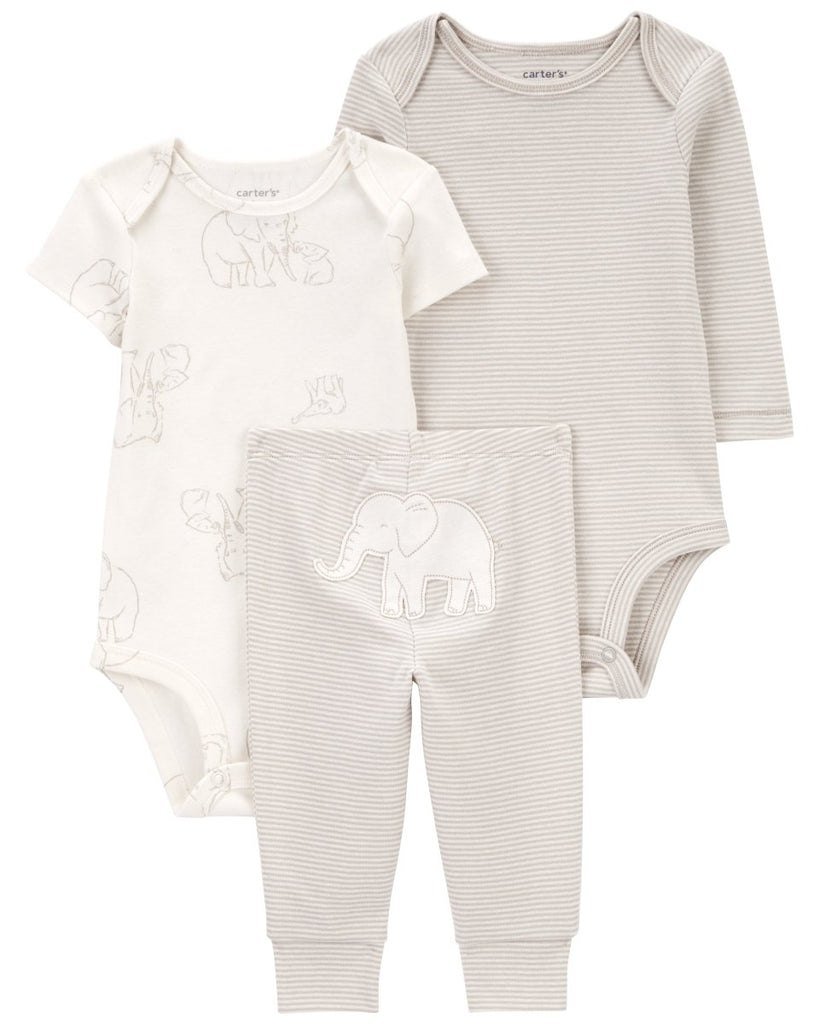 Conjunto 3 piezas de algodón, pantalón y 2 bodies, diseño elefantes - Carter's