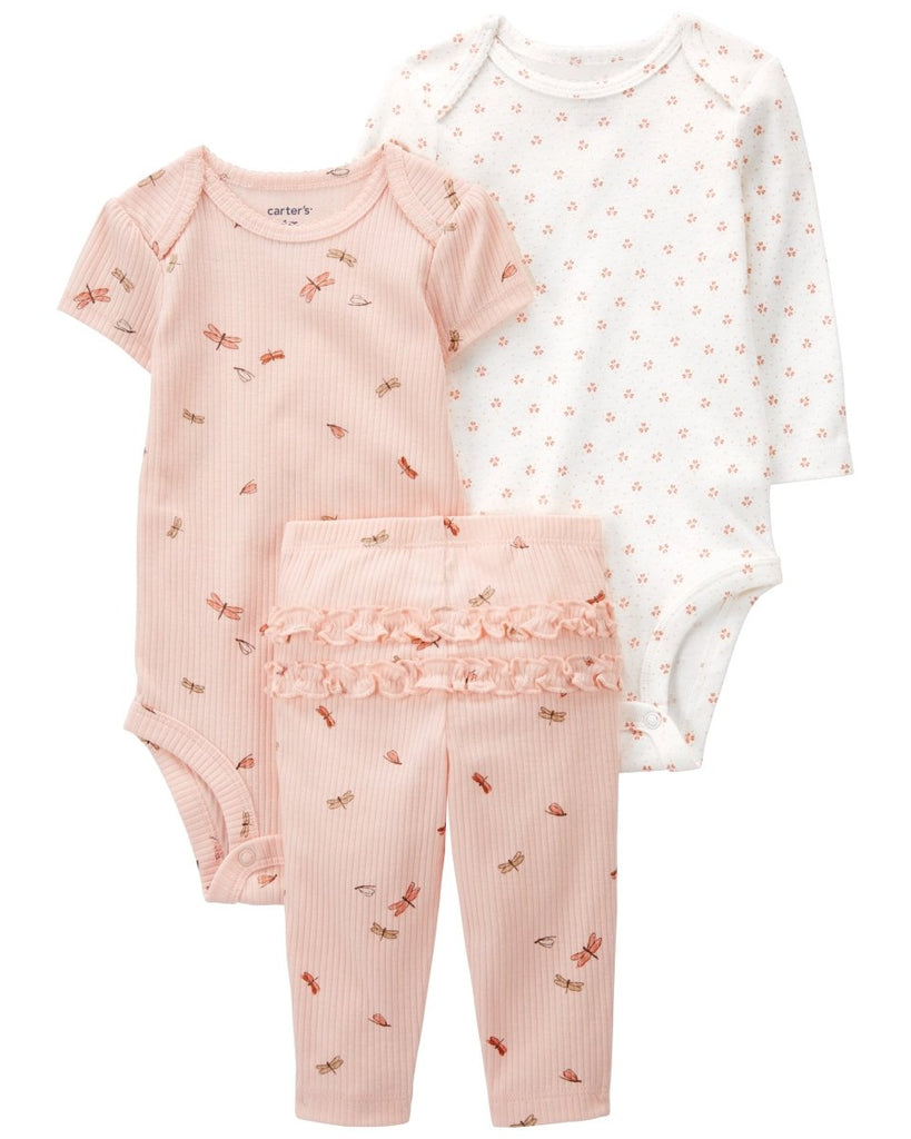 Conjunto 3 piezas de algodón, pantalón y bodies, diseño libélula - Carter's