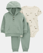 Conjunto 3 piezas de algodón, pantalón y canguro con capucha acolchados, más body - Carter's