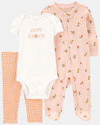 Conjunto 3 piezas de algodón, pijama con pie, pantalón y body, diseño naranjas - Carter's