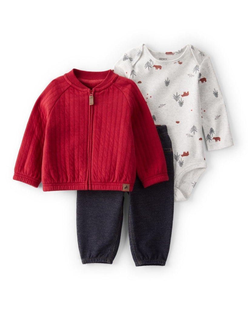Conjunto 3 piezas de cárdigan rojo para bebé niño - Carter's