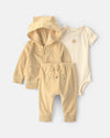 Conjunto 3 piezas de rizo con chaqueta, león en amarillo