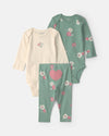 Conjunto 3 piezas, dos bodies y pantalón, corazones