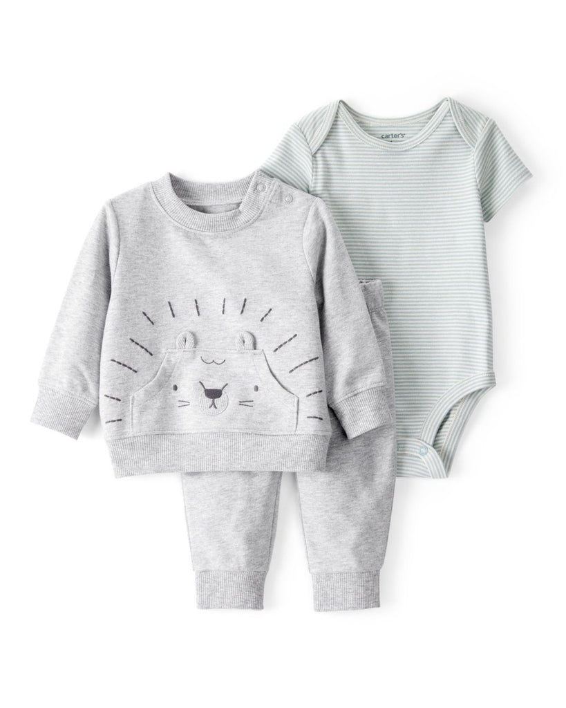 Conjunto 3 piezas gris con león para bebé niño - Carter's