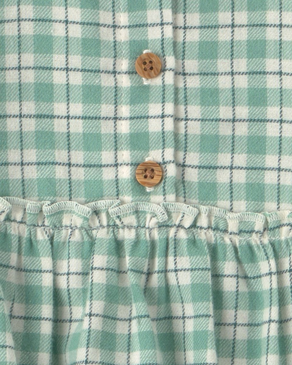 Conjunto 3 piezas, pelele de franela y gorro, cuadros verdes - Carter's