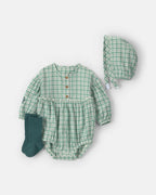 Conjunto 3 piezas, pelele de franela y gorro, cuadros verdes - Carter's