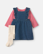 Conjunto 3 piezas, pichi de chambray y leotardos, lunares - Carter's