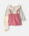 Conjunto 3 piezas, pichi de pana, camiseta y leotardos, flores