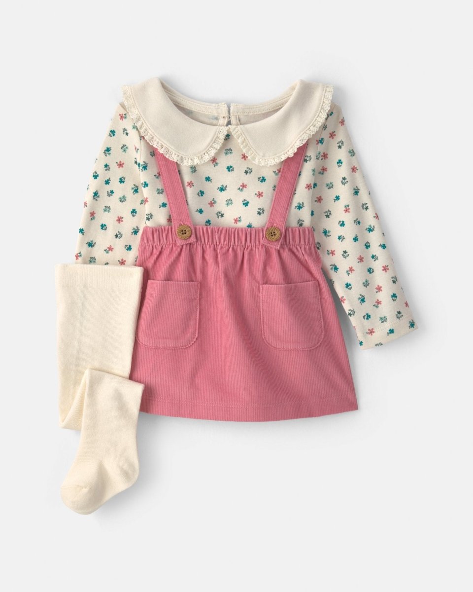 Conjunto 3 piezas, pichi de pana, camiseta y leotardos, flores - Carter's