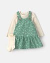 Conjunto 3 piezas, pichi de pana floral, body y calcetines