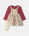 Conjunto 3 piezas, pichi de sarga floral, body y calcetines