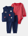 Conjunto 3 piezas sporty con chaleco y body a rayas
