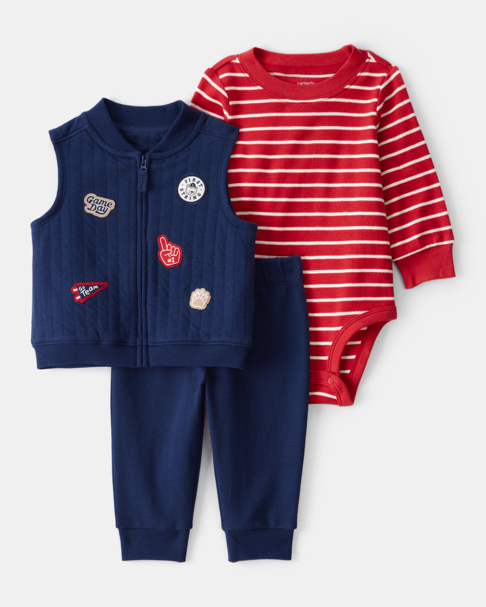 Conjunto 3 piezas sporty con chaleco y body a rayas - Carter's