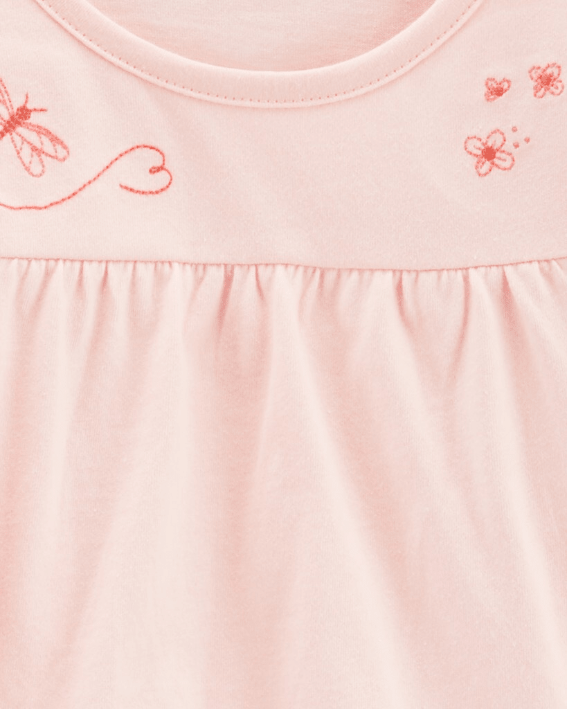 Conjunto 4 piezas, camiseta de algodón, calza, turbante y calcetines, diseño de libélulas en color rosa - Carter's
