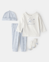 4-piece cotton set, trousers, t-shirt, hat and socks