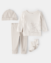 4-piece cotton set, trousers, t-shirt, socks and hat, elephant design