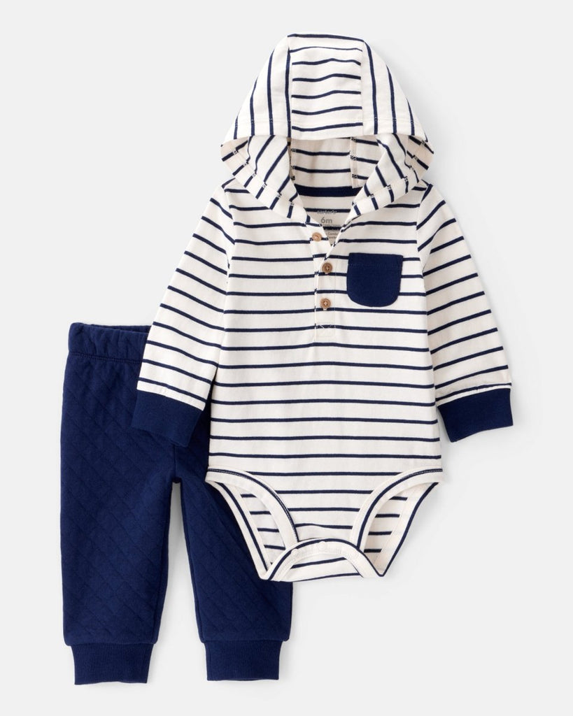 Conjunto body y pantalón a rayas azul marino para bebé niño - Carter's
