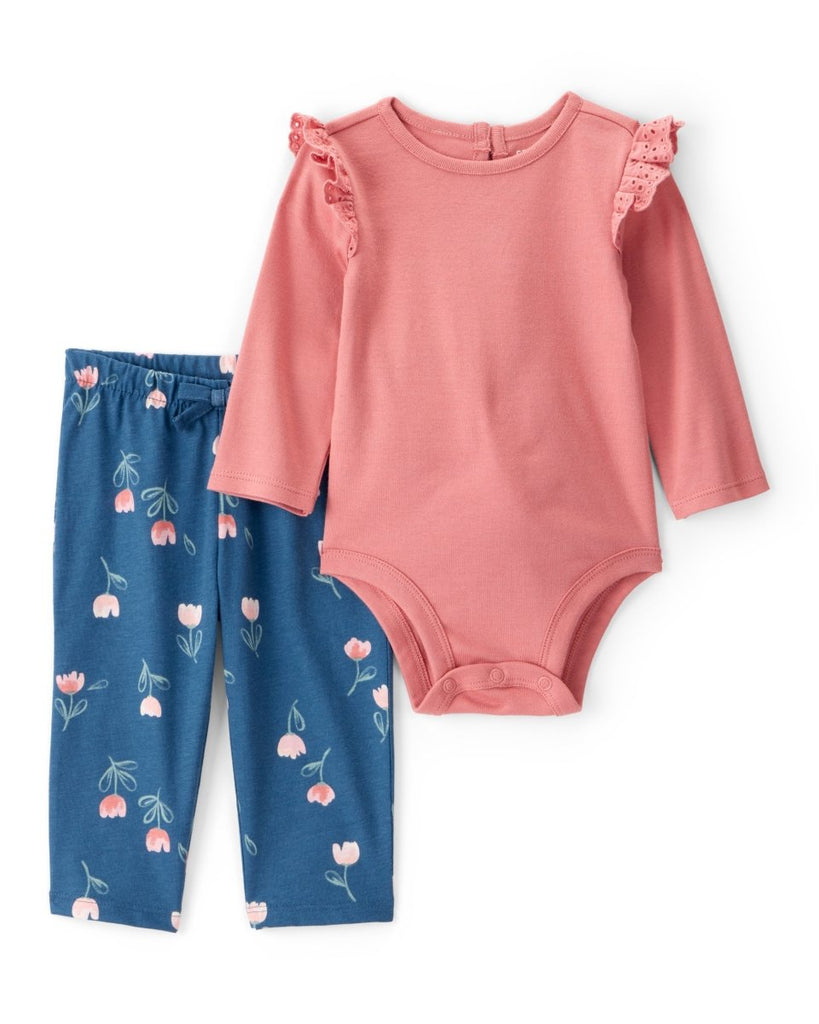 Conjunto body y pantalón rosa con estampado floral para bebé niña - Carter's