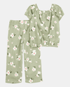 Conjunto de dos piezas con camiseta floral y pantalón con cintura elástica