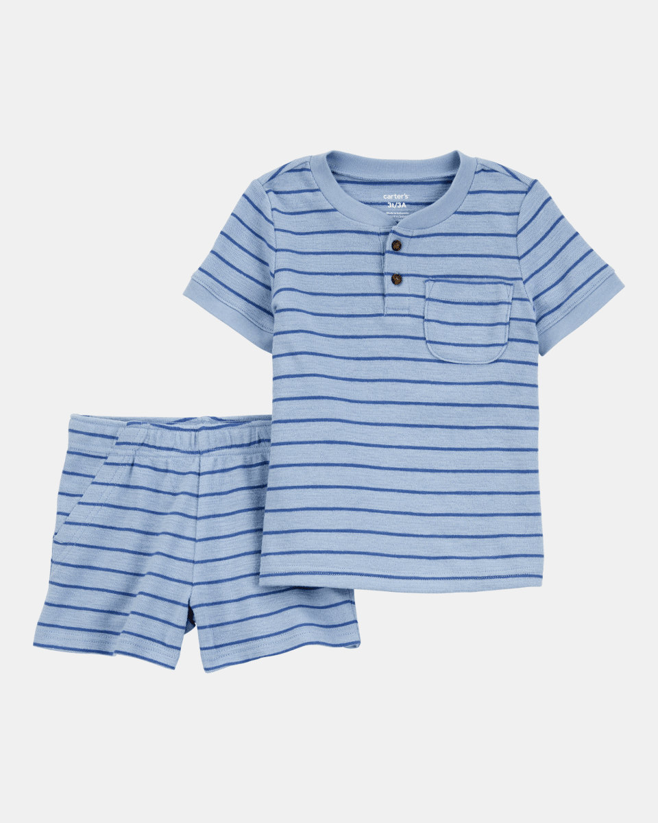 Conjunto de dos piezas con camiseta Henley a rayas y pantalón - Carter's