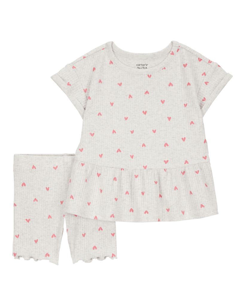 Conjunto de dos piezas de algodón acanalado, pantalón corto y blusa, diseño corazones - Carter´s