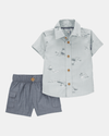 Two-piece cotton set, shorts and shirt, tropical design