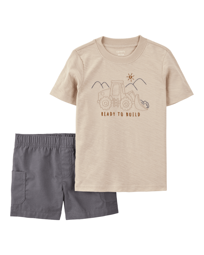 Conjunto de dos piezas de algodón, pantalón corto y camiseta, diseño construcción - Carter´s