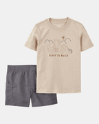 Conjunto de dos piezas de algodón, pantalón corto y camiseta, diseño construcción - Carter's