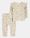 Conjunto de dos piezas de algodón, pantalón y camiseta, diseño floral