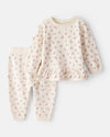 Two-piece cotton set with floral ivory cardigan and pants