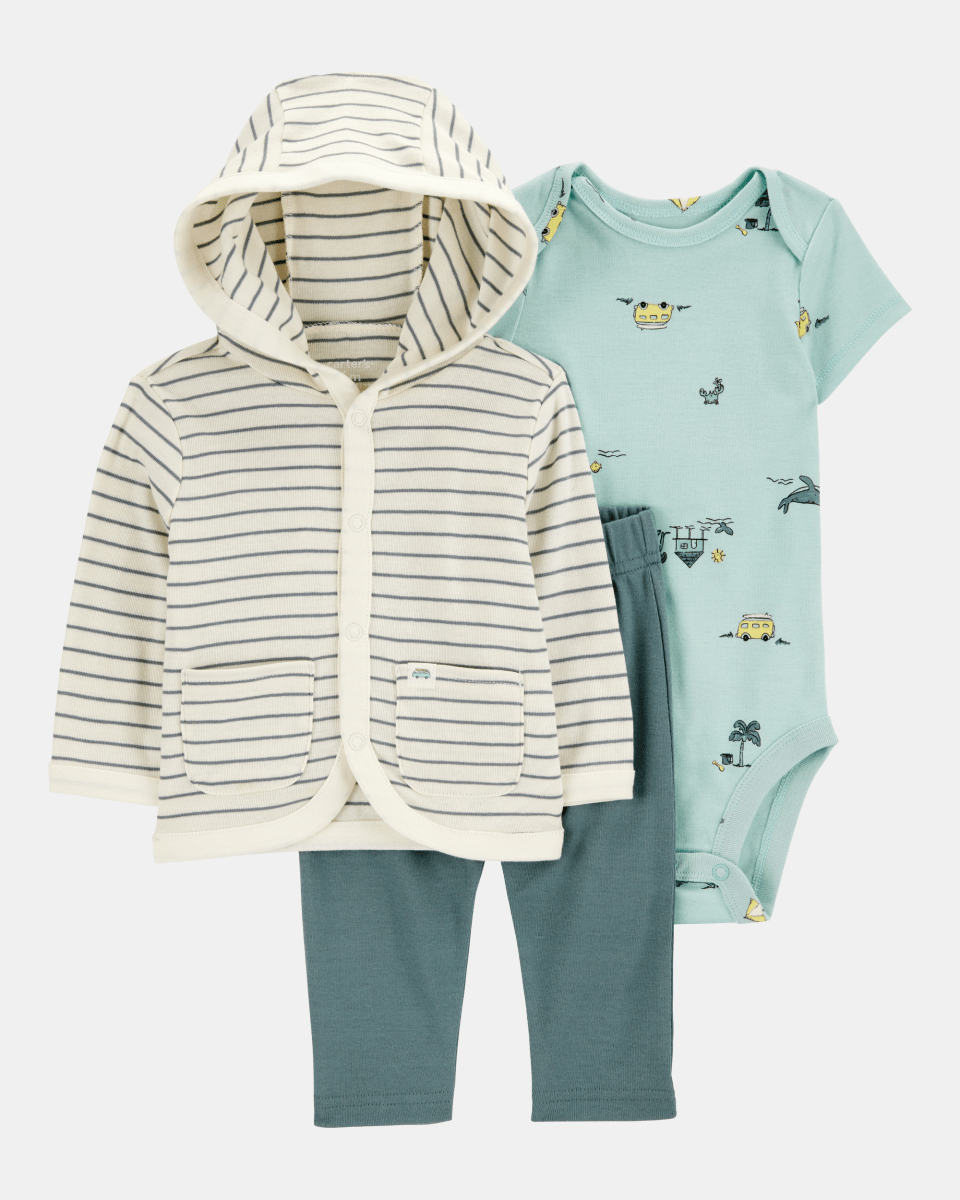 Conjunto de tres piezas con sudadera con capucha y pantalón a rayas - Carter's