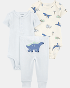 Conjunto de tres piezas en azul con rayas y estampado de dinosaurio - Carter's