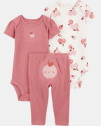 Conjunto de tres piezas en rojo y rosa con estampado de manzana - Carter's