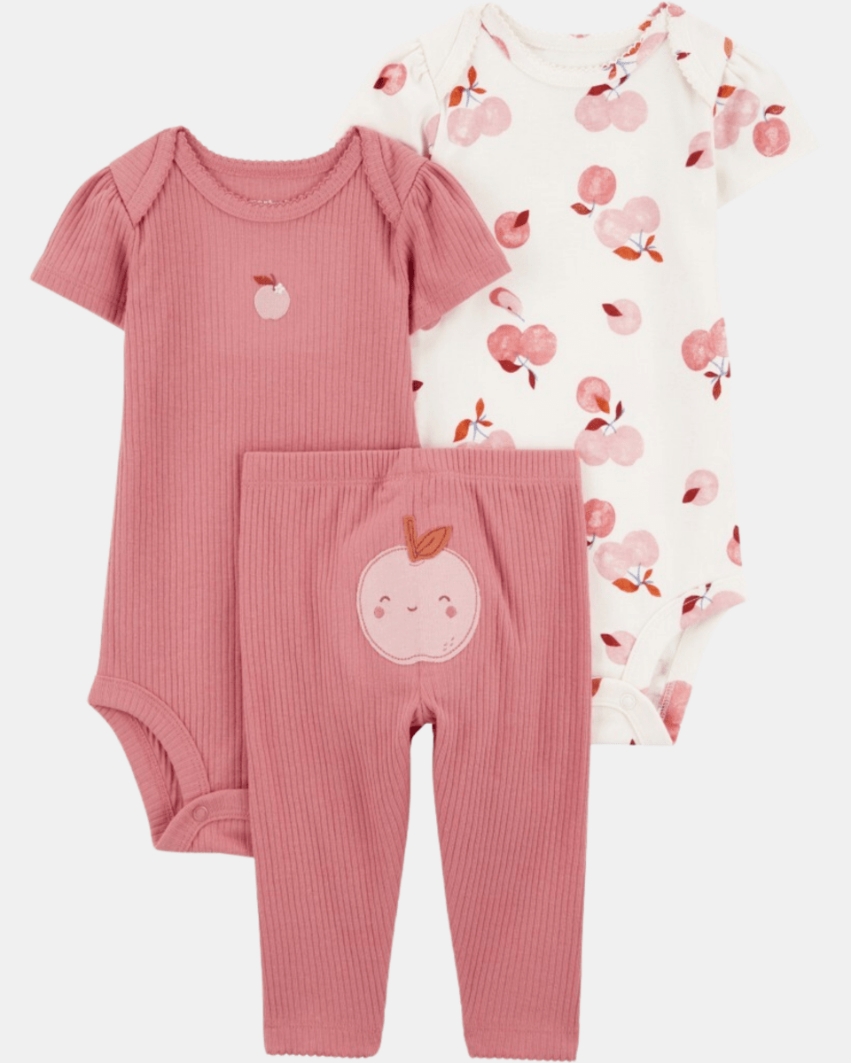 Conjunto de tres piezas en rojo y rosa con estampado de manzana - Carter's
