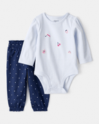 Conjunto dos piezas algodón con body de frutas de manga larga y pantalón azul - Carter's