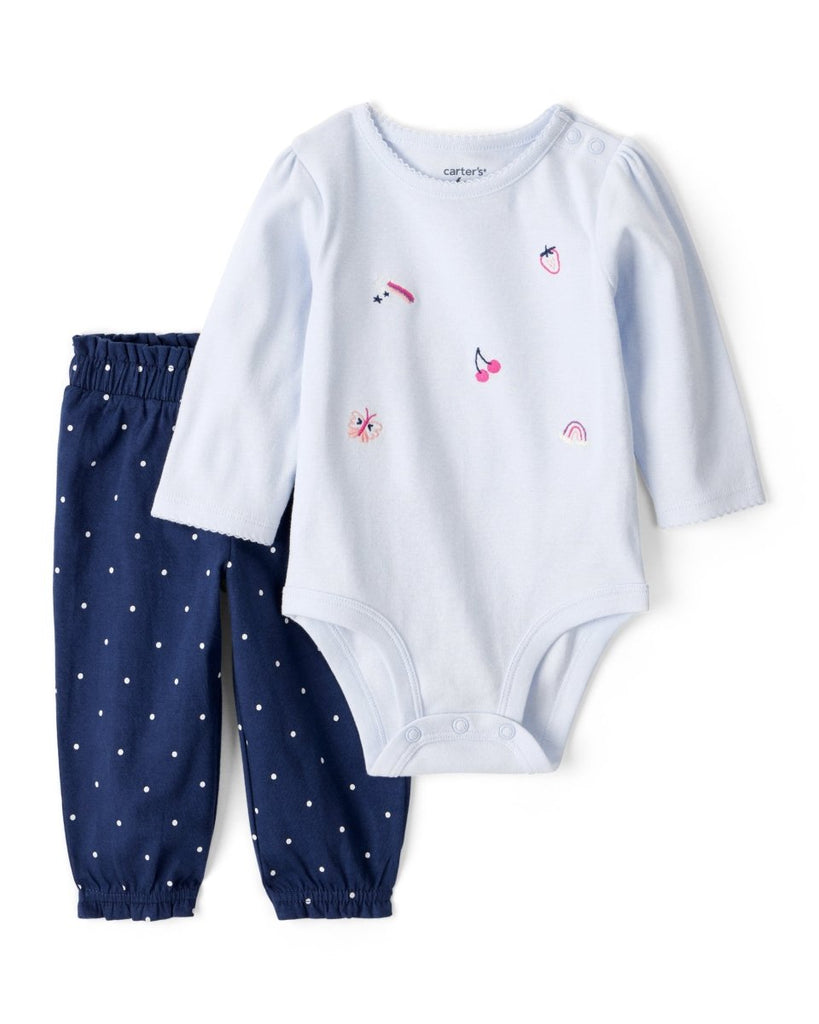 Conjunto dos piezas algodón con body de frutas de manga larga y pantalón azul - Carter's
