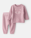 Conjunto dos piezas algodón con cárdigan rosa estampado y pantalón
