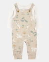 Two-piece cotton set: dungarees and t-shirt with bird design