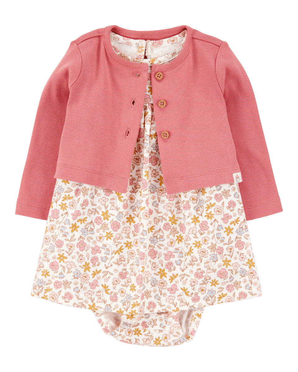 Conjunto dos piezas algodón vestido y chaqueta diseño floral - Carter´s