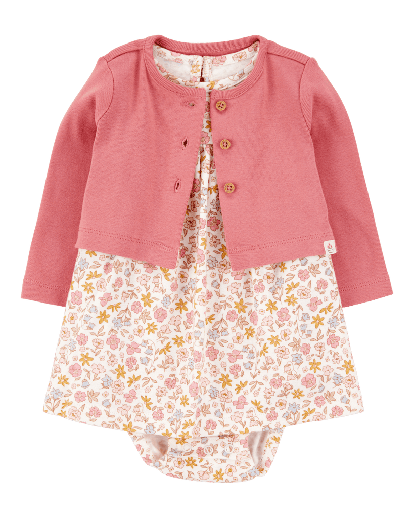 Conjunto dos piezas algodón vestido y chaqueta diseño floral - Carter´s