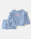 Two-piece set: blue striped cotton blouse and shorts