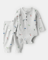 Two-piece thermal bodysuit with tools and gray pants
