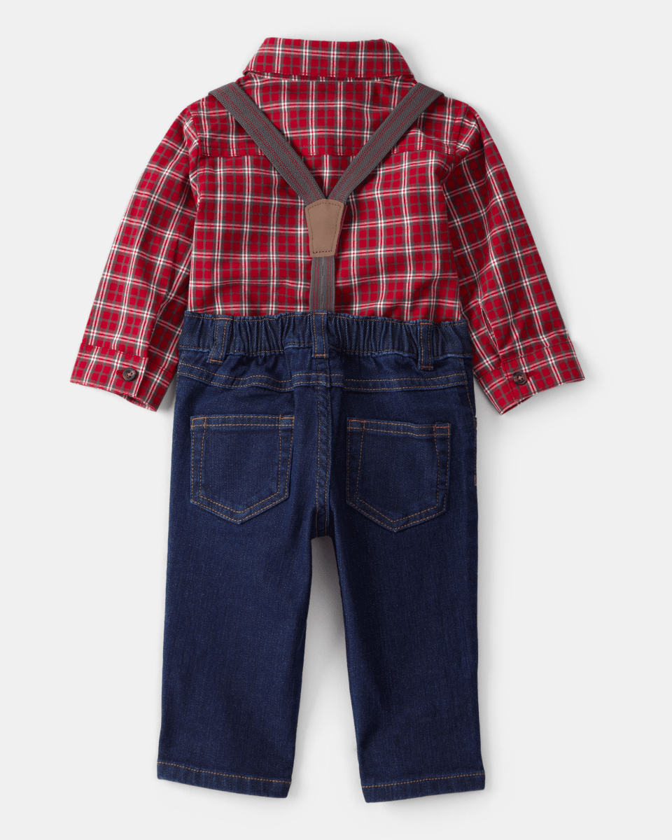 Conjunto dos piezas camisa a cuadros y pantalón con tirantes denim - Carter's