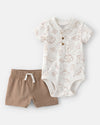 Two-piece cotton shirt and shorts set, desert brown design