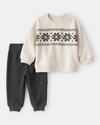 Two-piece Fair Isle print T-shirt and ivory trousers set