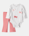 Two-piece set with butterfly bodysuit and gray pants